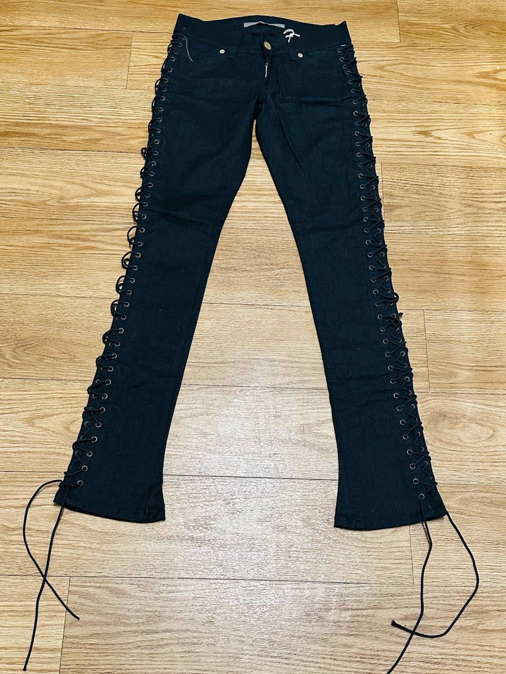 Superfine London Zane Black Side Panel Lace-Up Jeans Size 25 NWT
